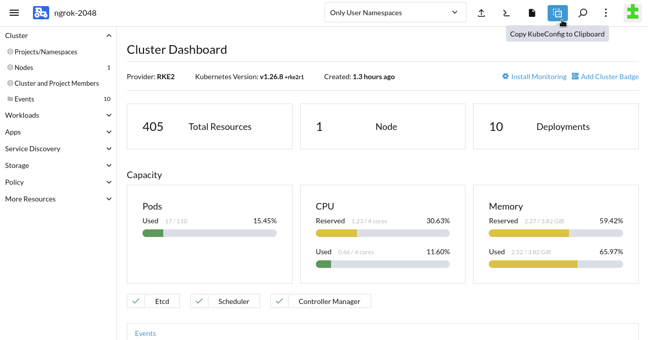 Copy the RKE2 cluster&#39;s configuration to your clipboard